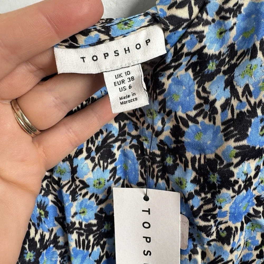 Topshop Blue Grunge Floral Shorts Romper Sleeveless V Neck Tie Back New Womens 6